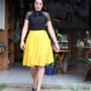 Saia Heloisa godê de renda amarelo gema