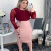 Saia Zíper Jacaré Rose c/Botões