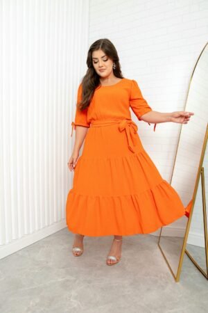 Vestido Três Maria Laranja Com Cinto Faixa